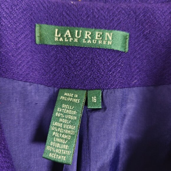 Vintage Lauren Ralph Lauren Wool Purple Blazer Jacket Size 16 Notched Lapel - Picture 2 of 10